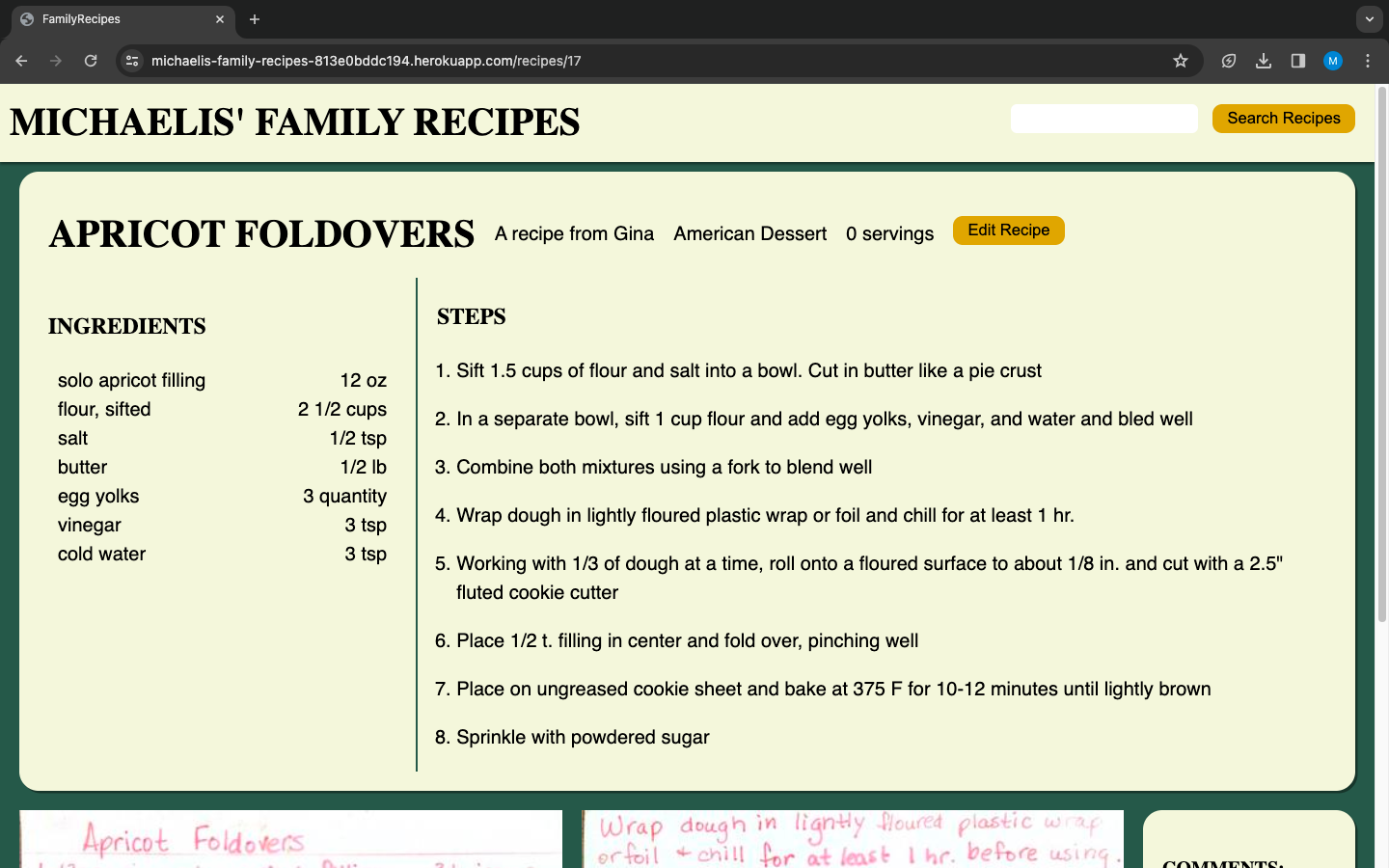 Family Recipes Site Image